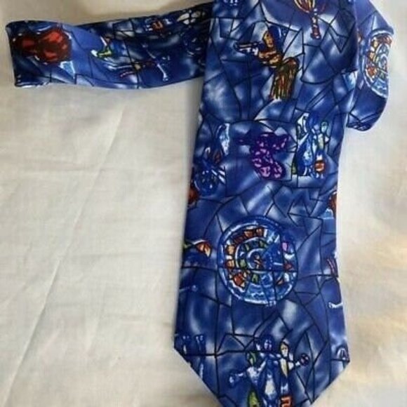 Art Institute Of Chicago Mens Tie Blue Stained Glass Angle Designed Exclusively - Picture 5 of 5